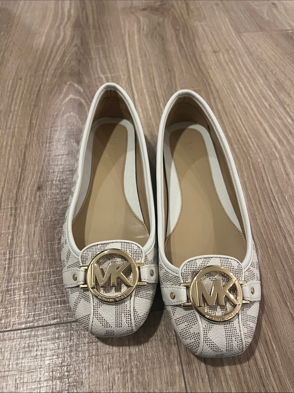 Michael Kors Cream White MK Logo Perforated Ballet Flats